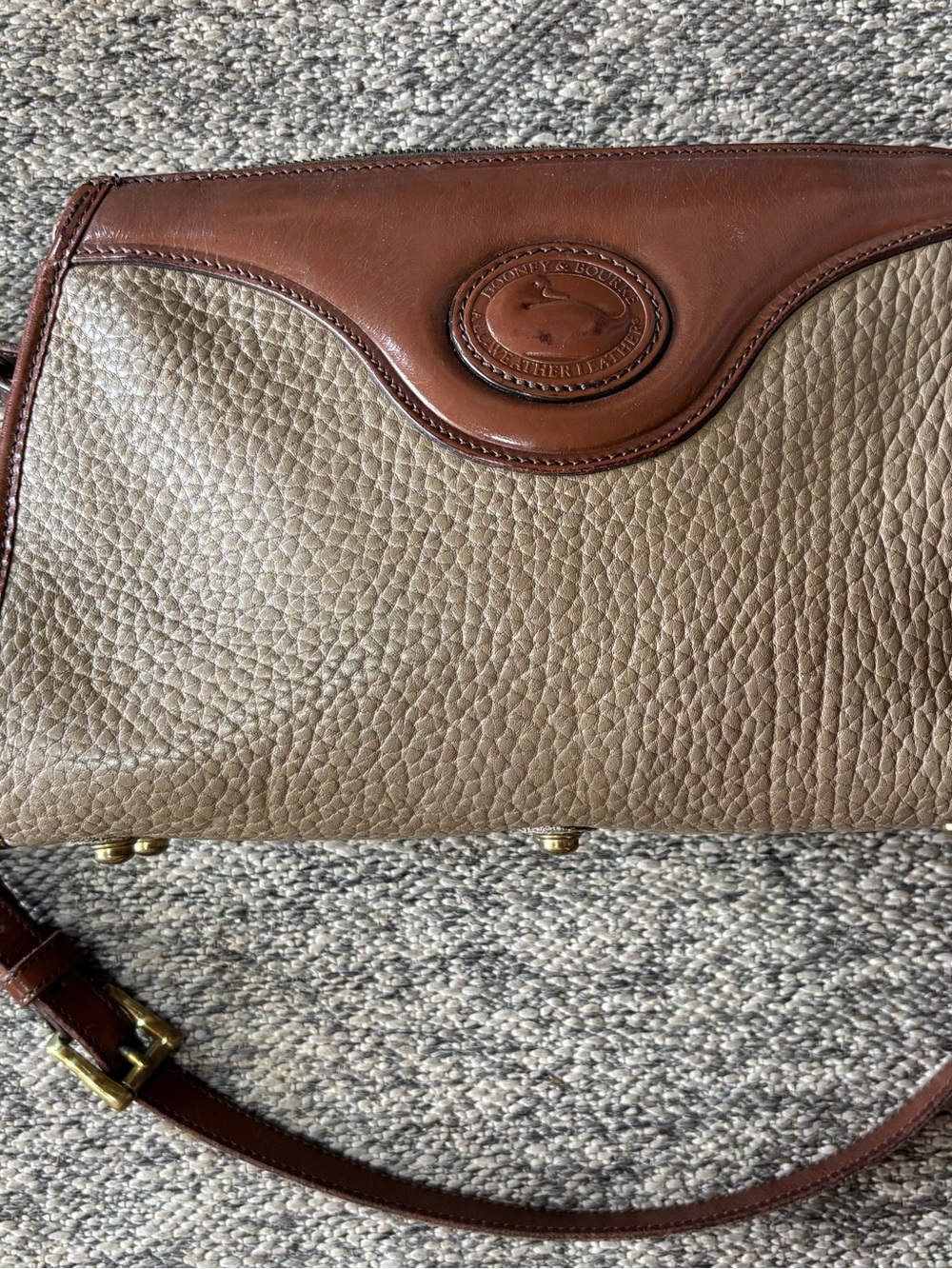 Dooney & Bourke Taupe Pebbled Leather Shoulder Bag with Brown Trim